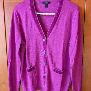 J Crew Merino Wool Cardigan with Velvet Trim